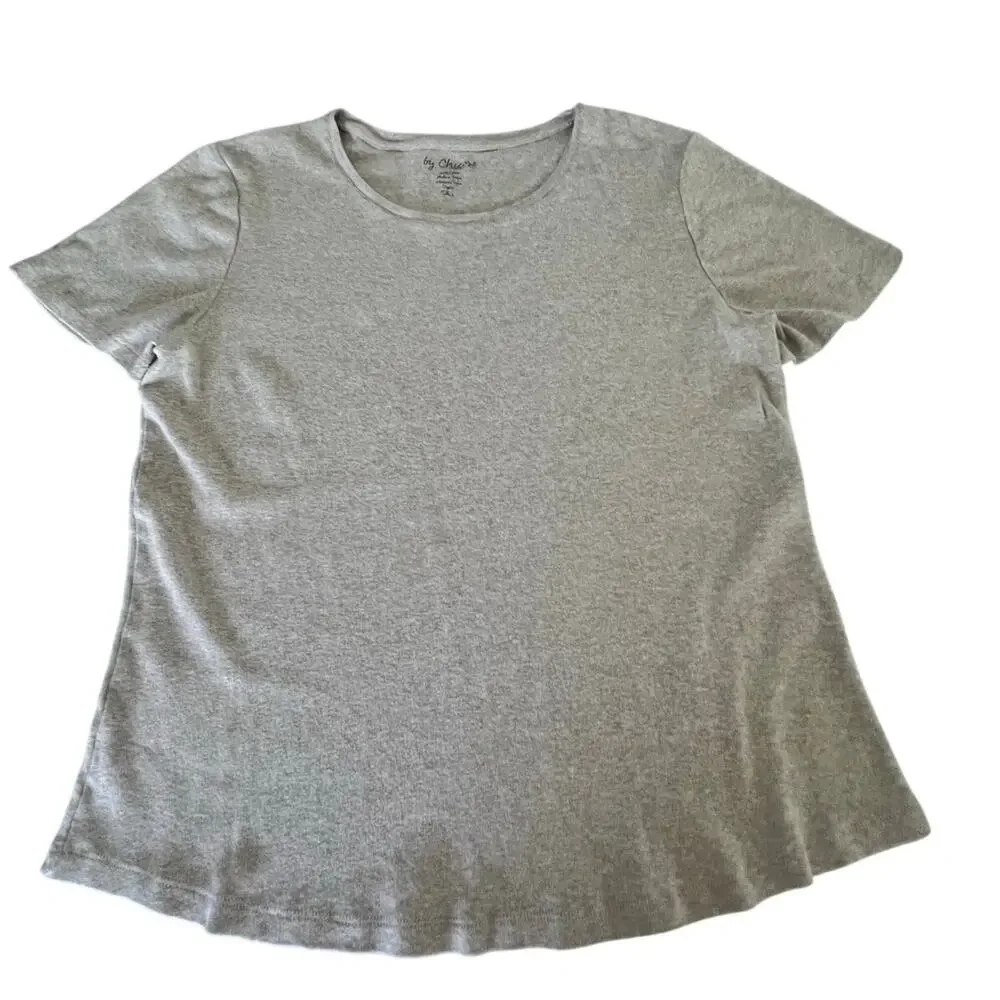 By Chico’s 2= Woman Size 12 Oatmeal Cotton Knit Top Tee Shirt Short Sleeve Basic